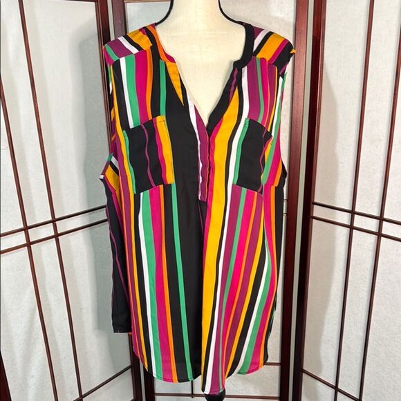 Torrid Red and Yellow Sleeveless stripe Blouse - Picture 1 of 6